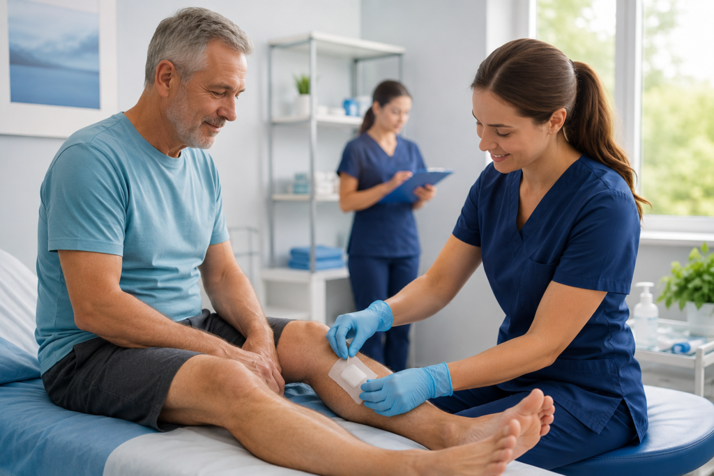 Caring medical attention in a clinic