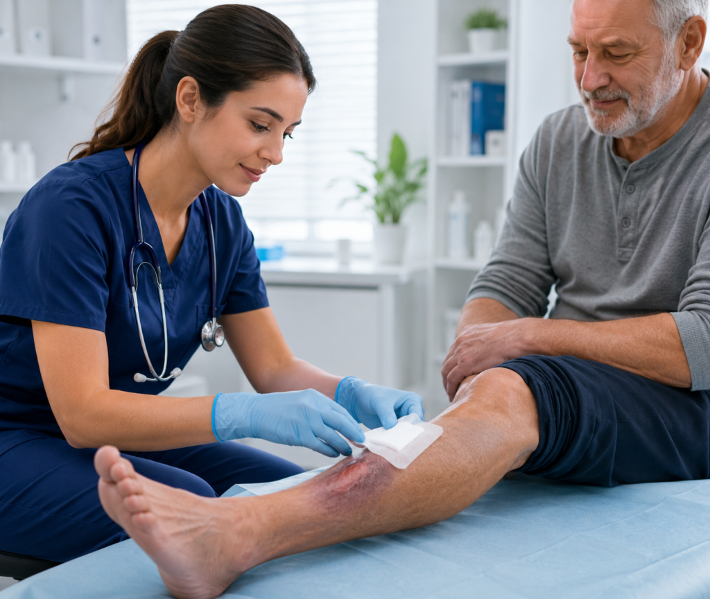 Caring wound care in a clinic